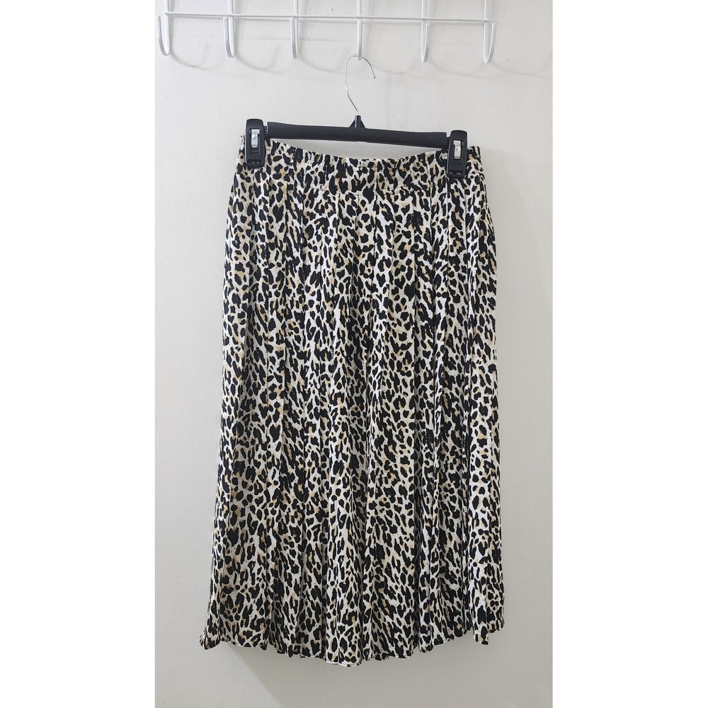 J.Crew Leopard Print Pleated Midi Skirt AF925 Tan Black Size 0